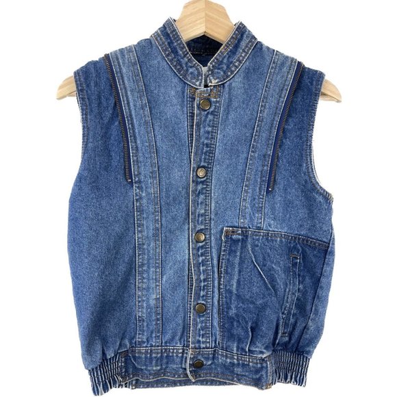RARE Vintage 80s Young Lion Youth Denim Jean Jacket Vest Removable Arms Sz 12 - Picture 2 of 13
